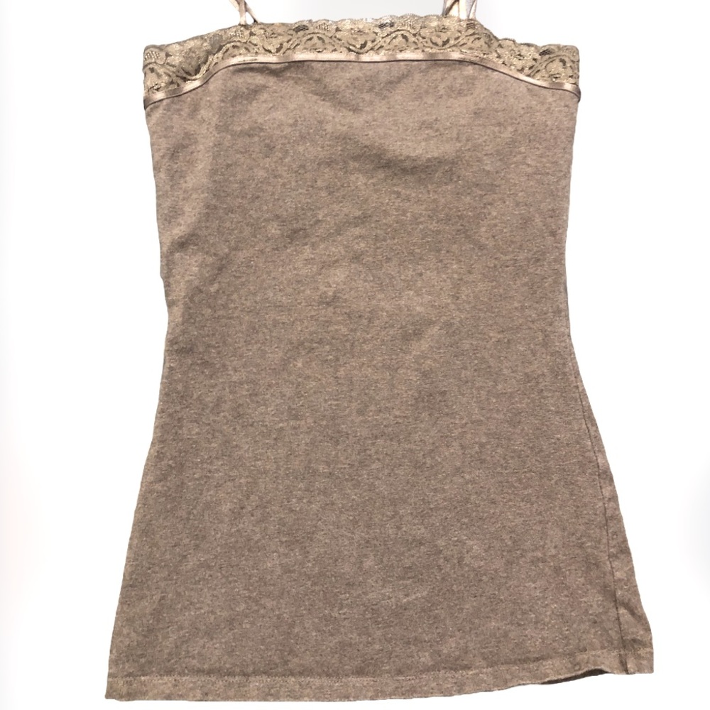 Express Brown Lace Trim Tank Top w/Built in Bra & Adjustable Straps SZ XS